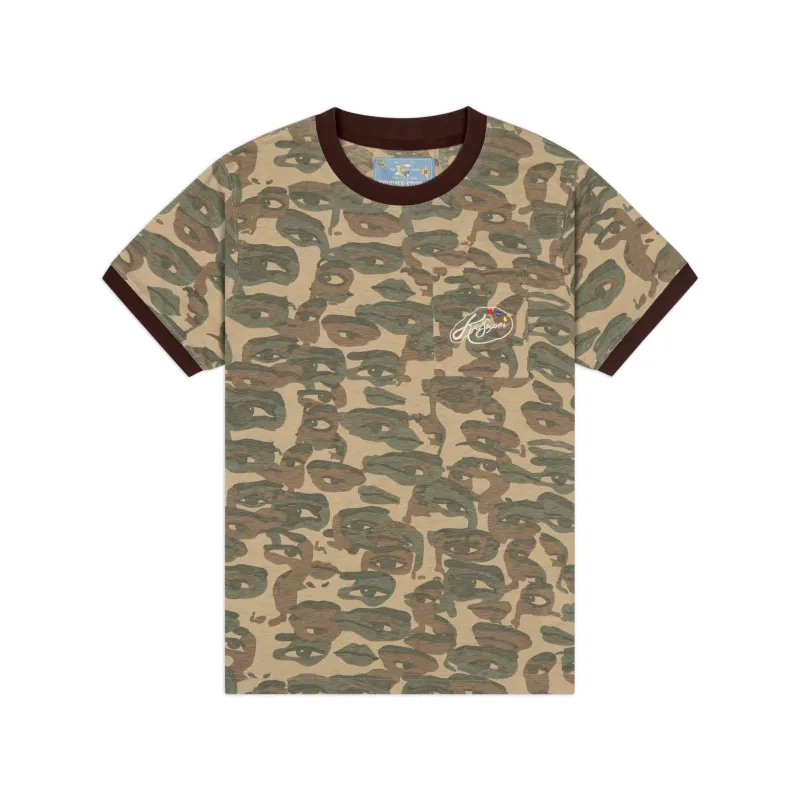 Face Camo Short Sleeve Shirt [Green/ Black Rib] sold by KidSuper Studios