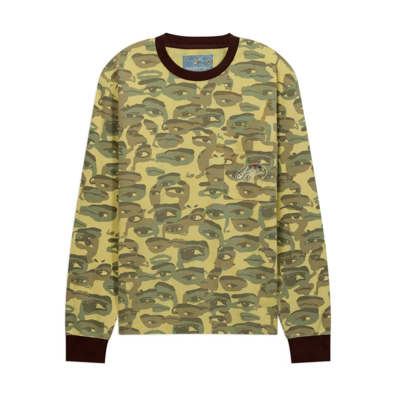 Face Camo Longsleeve Shirt [Green / Black Rib] made by KidSuper Studios
