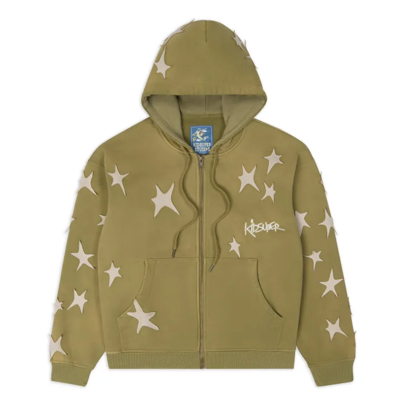 Stars patchwork washed hoodie [Green] made by KidSuper Studios
