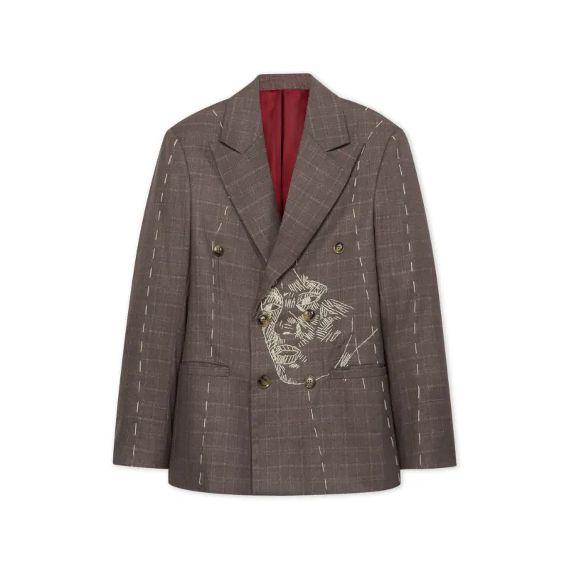 Face Thread Embroidered Suit Jacket [Brown] made by KidSuper Studios