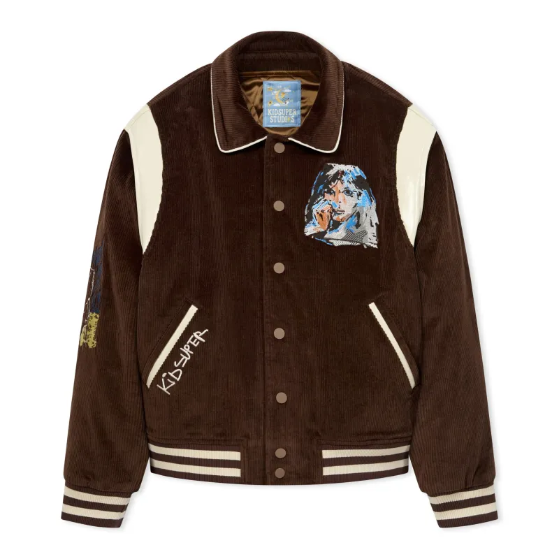 Washed Corduroy Embroidered Faces Jacket [Brown] made by KidSuper Studios