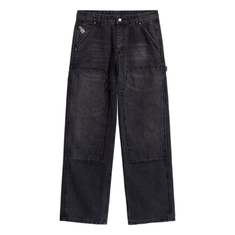 Eye Badge Washed Double Knee Pant [Black] made by KidSuper Studios
