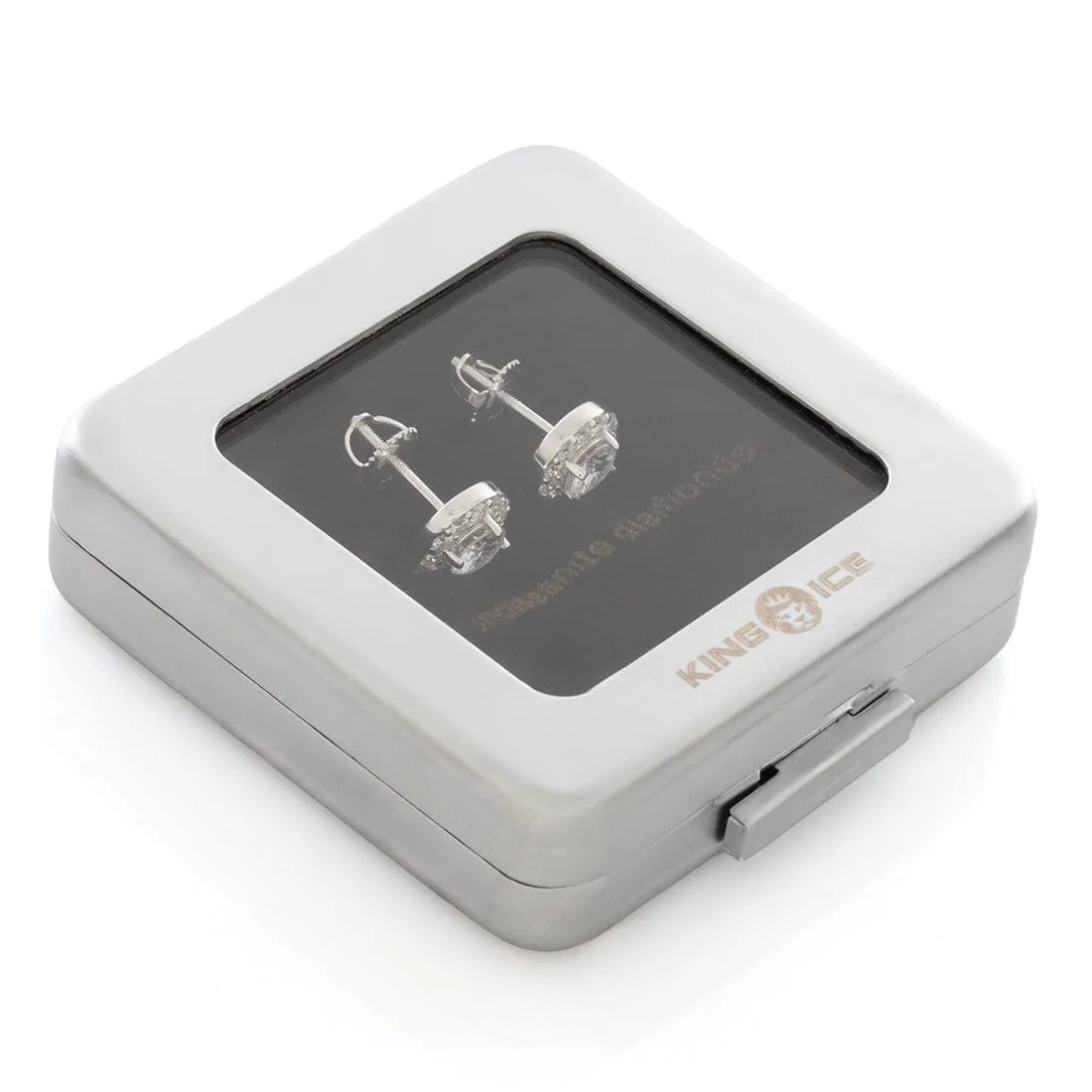 Moissanite Halo Brilliant-Cut Stud Earrings sold by King Ice product image thumbnail 4