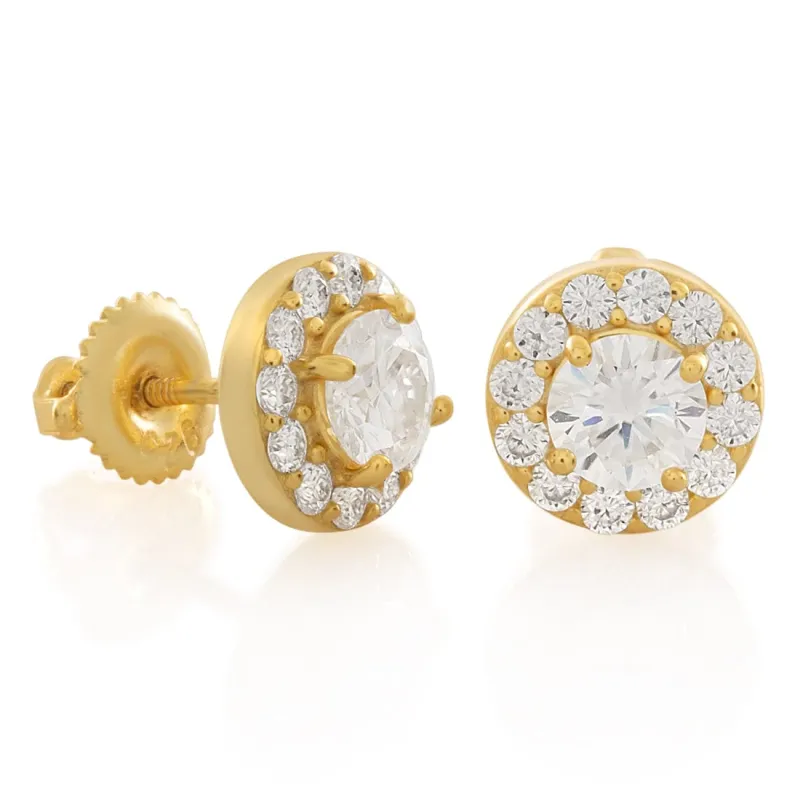 Moissanite Halo Brilliant-Cut Stud Earrings sold by King Ice