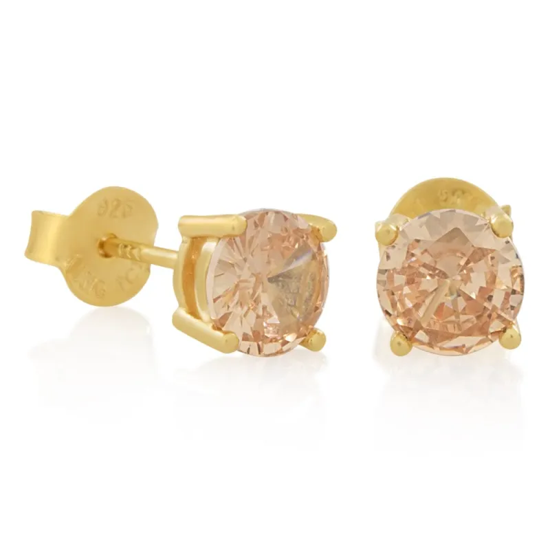 Champagne Brilliant-Cut Stud Earrings sold by King Ice