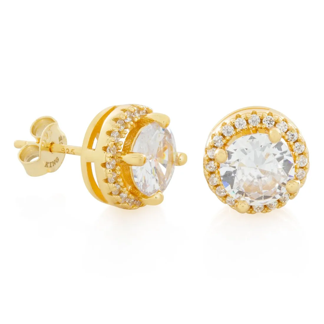 Halo Brilliant-Cut Stud Earrings sold by King Ice