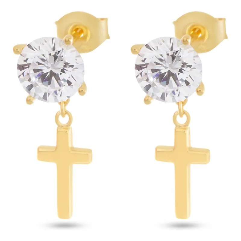 Brilliant-Cut Hanging Cross Earrings sold by King Ice