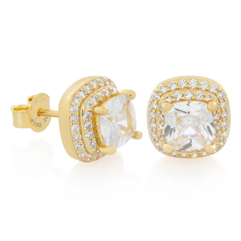 Halo Cushion-Cut Stud Earrings sold by King Ice