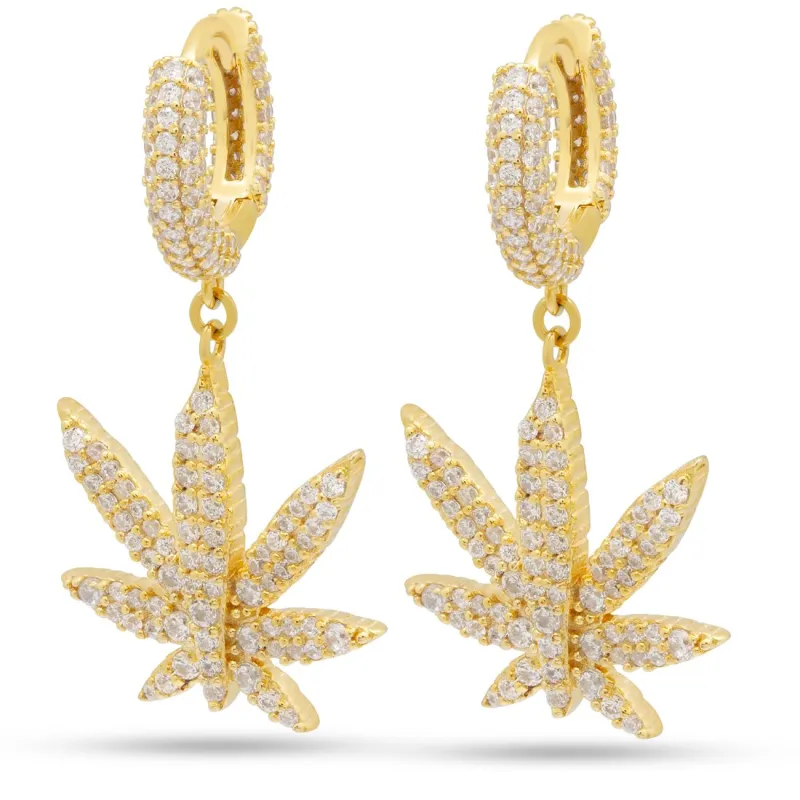 Iced Cannabis Leaf Hanging Earrings made by King Ice