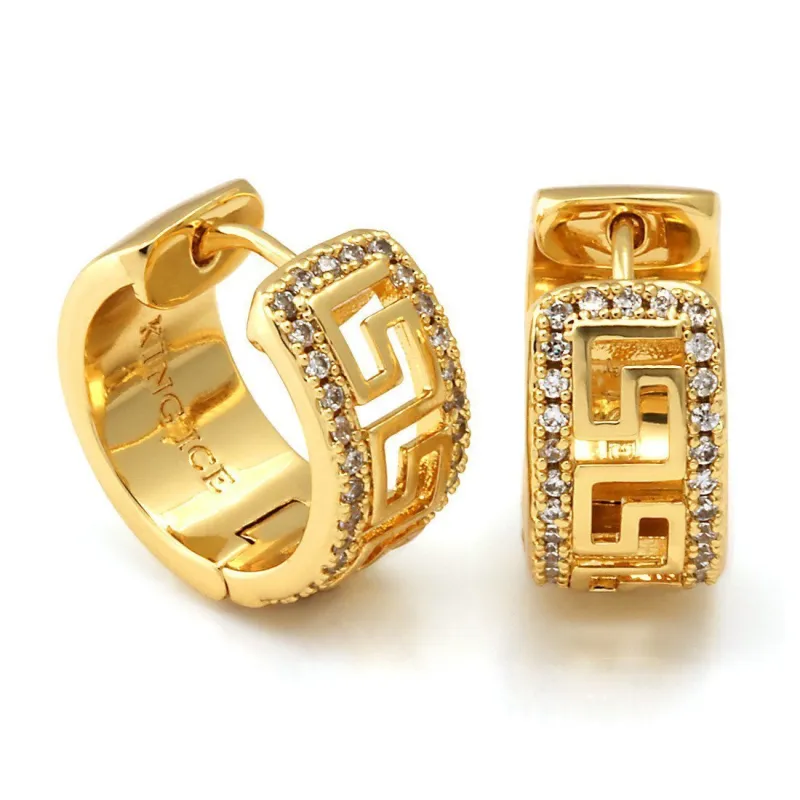 Iced Greek Key Hoop Earrings sold by King Ice
