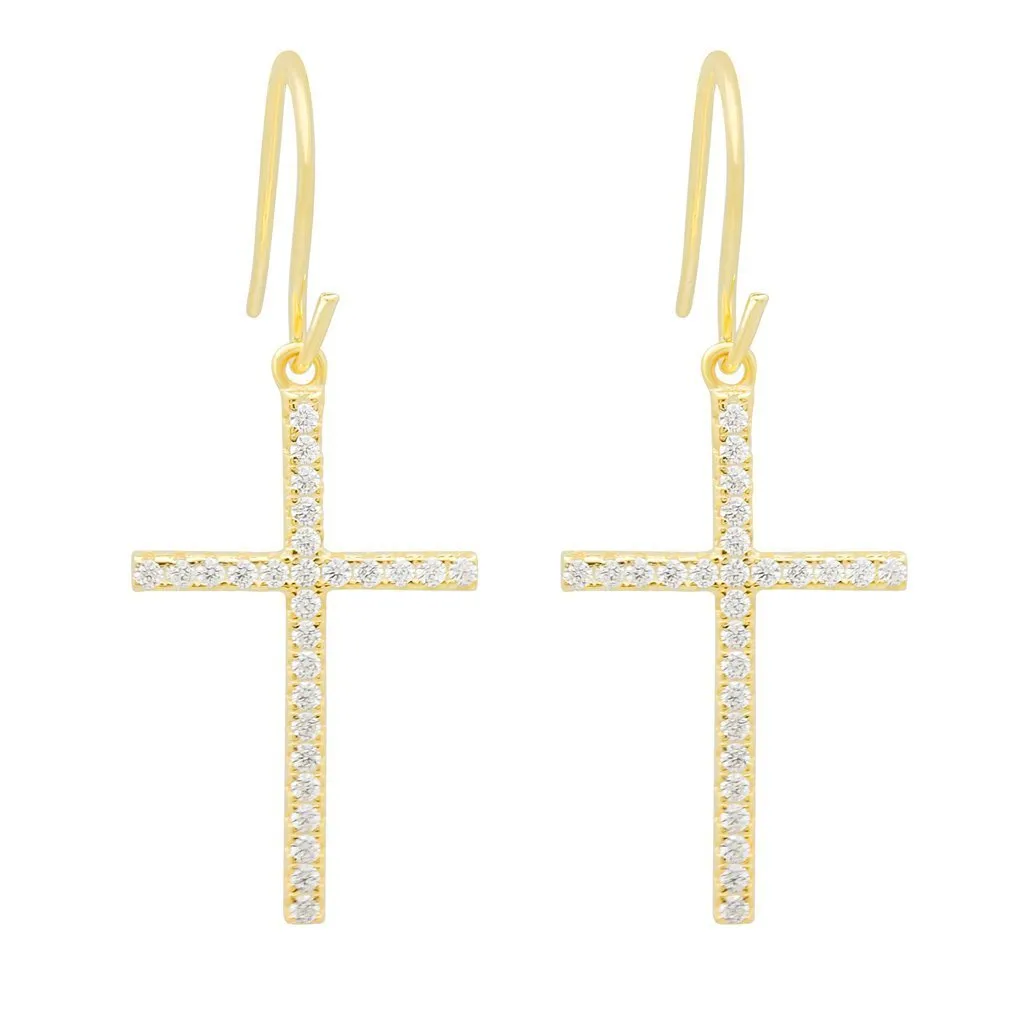 Thin Hanging Cross Earrings sold by King Ice