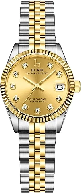 BUREI Women Watch Business Women Watches with Day DateAnalog Quartz Watch for Ladies Silver Gold Stainless Steel Bracelet Watch Fashion Ladies Watches Small Face Diamond Watch Waterproof sold by Burei product image thumbnail 3
