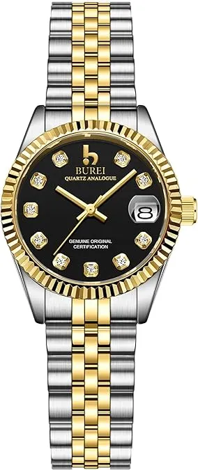 BUREI Women Watch Business Women Watches with Day DateAnalog Quartz Watch for Ladies Silver Gold Stainless Steel Bracelet Watch Fashion Ladies Watches Small Face Diamond Watch Waterproof sold by Burei product image thumbnail 2