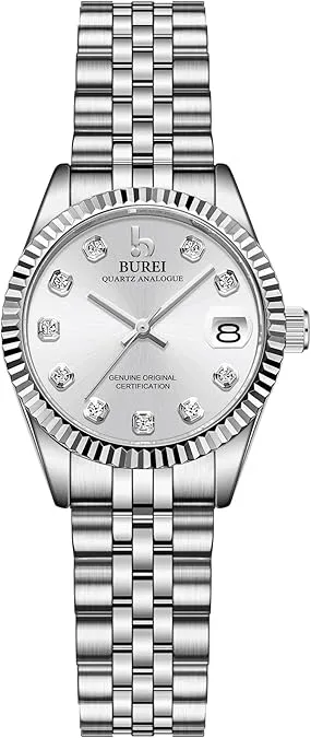 BUREI Women Watch Business Women Watches with Day DateAnalog Quartz Watch for Ladies Silver Gold Stainless Steel Bracelet Watch Fashion Ladies Watches Small Face Diamond Watch Waterproof sold by Burei