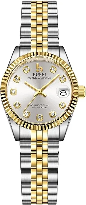 BUREI Women Watch Business Women Watches with Day DateAnalog Quartz Watch for Ladies Silver Gold Stainless Steel Bracelet Watch Fashion Ladies Watches Small Face Diamond Watch Waterproof sold by Burei product image thumbnail 5