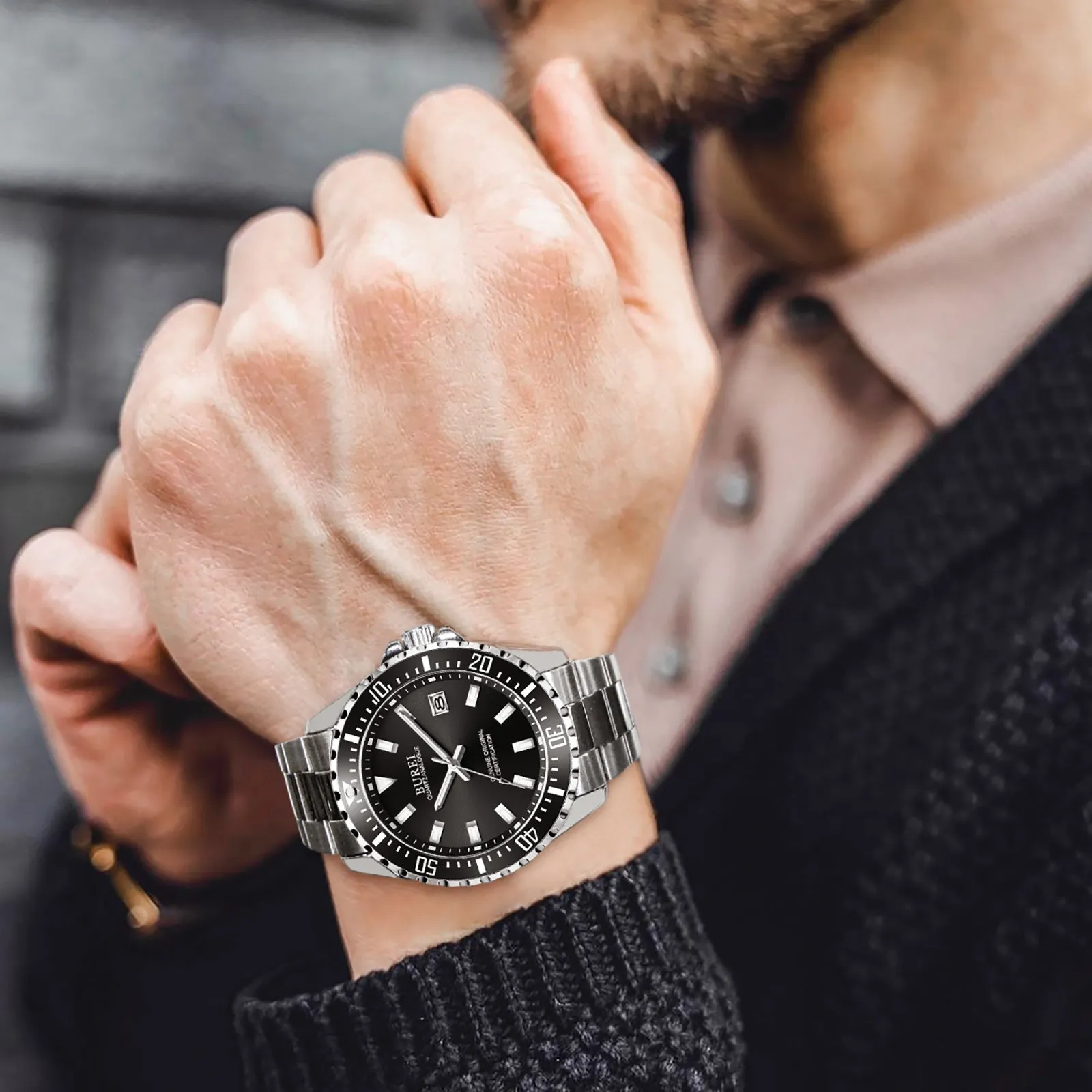 BUREI Mens Fashion Luxury Watch Classic Wrist Watch For Men With Stainless Steel Watch Band sold by Burei product image thumbnail 3