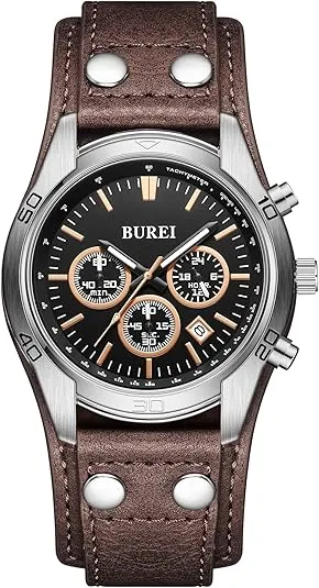 BUREI Men Watches,Waterproof Analog Dress Wrist Brown Leather Watches for Men with Black dial,Multifunction Watches for Men. sold by Burei product image thumbnail 3