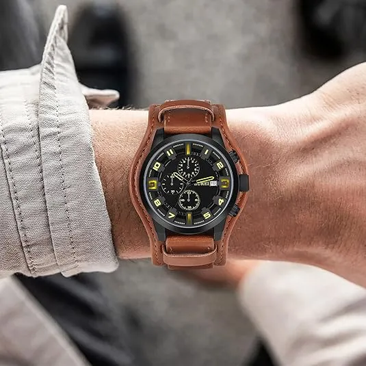 BUREI Men's Black Leather Multifunction Chronograph Fashion Waterproof Business Casual Analog Quartz Watch sold by Burei product image thumbnail 5