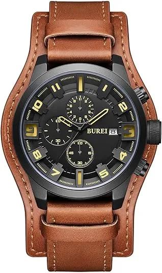 BUREI Men's Black Leather Multifunction Chronograph Fashion Waterproof Business Casual Analog Quartz Watch sold by Burei product image thumbnail 2