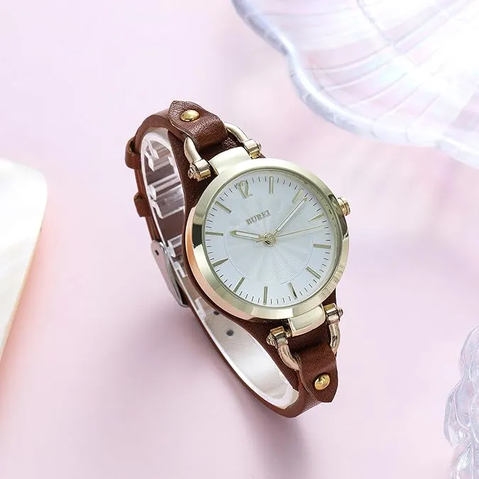 BUREI Women Watches Simple Leather Strap Watch Luxury Quartz Watches Small Thin Ladies Watch Bracelet Band Wristwatch Relogio Feminino (Brown and Black) sold by Burei product image thumbnail 4