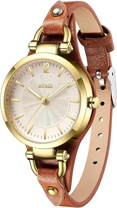 BUREI Women Watches Simple Leather Strap Watch Luxury Quartz Watches Small Thin Ladies Watch Bracelet Band Wristwatch Relogio Feminino (Brown and Black) sold by Burei product image thumbnail 3