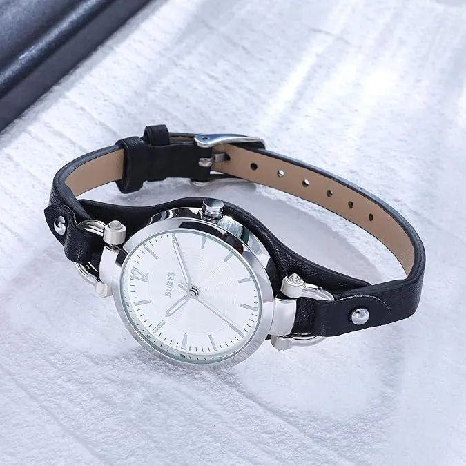 BUREI Women Watches Simple Leather Strap Watch Luxury Quartz Watches Small Thin Ladies Watch Bracelet Band Wristwatch Relogio Feminino (Brown and Black) sold by Burei product image thumbnail 2