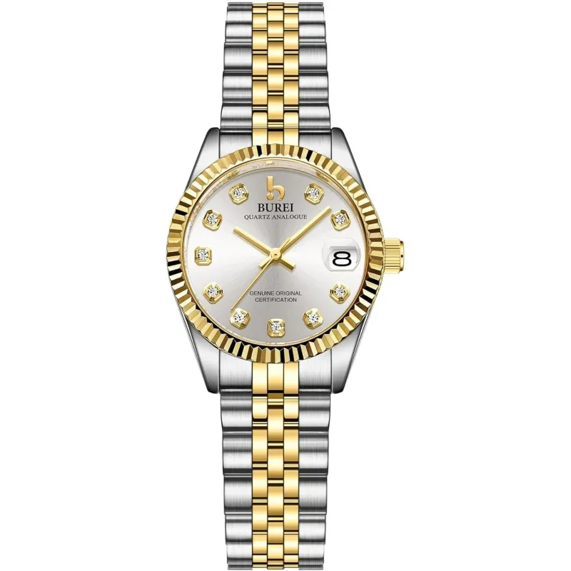 BUREI Women Watch Business Women Watches with Day DateAnalog Quartz Watch for Ladies Silver Gold Stainless Steel Bracelet Watch Fashion Ladies Watches Small Face Diamond Watch Waterproof sold by Burei