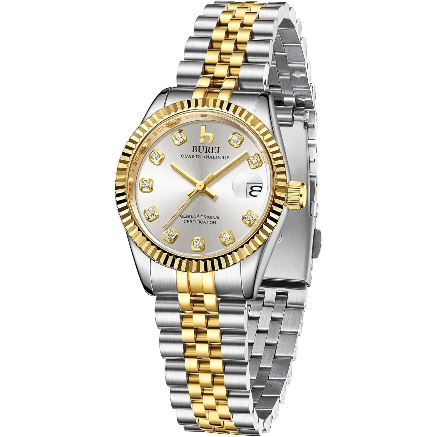 BUREI Women Watch Business Women Watches with Day DateAnalog Quartz Watch for Ladies Silver Gold Stainless Steel Bracelet Watch Fashion Ladies Watches Small Face Diamond Watch Waterproof sold by Burei product image thumbnail 2