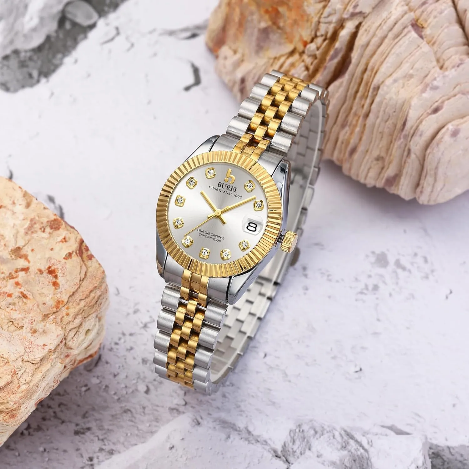 BUREI Women Watch Business Women Watches with Day DateAnalog Quartz Watch for Ladies Silver Gold Stainless Steel Bracelet Watch Fashion Ladies Watches Small Face Diamond Watch Waterproof sold by Burei product image thumbnail 4