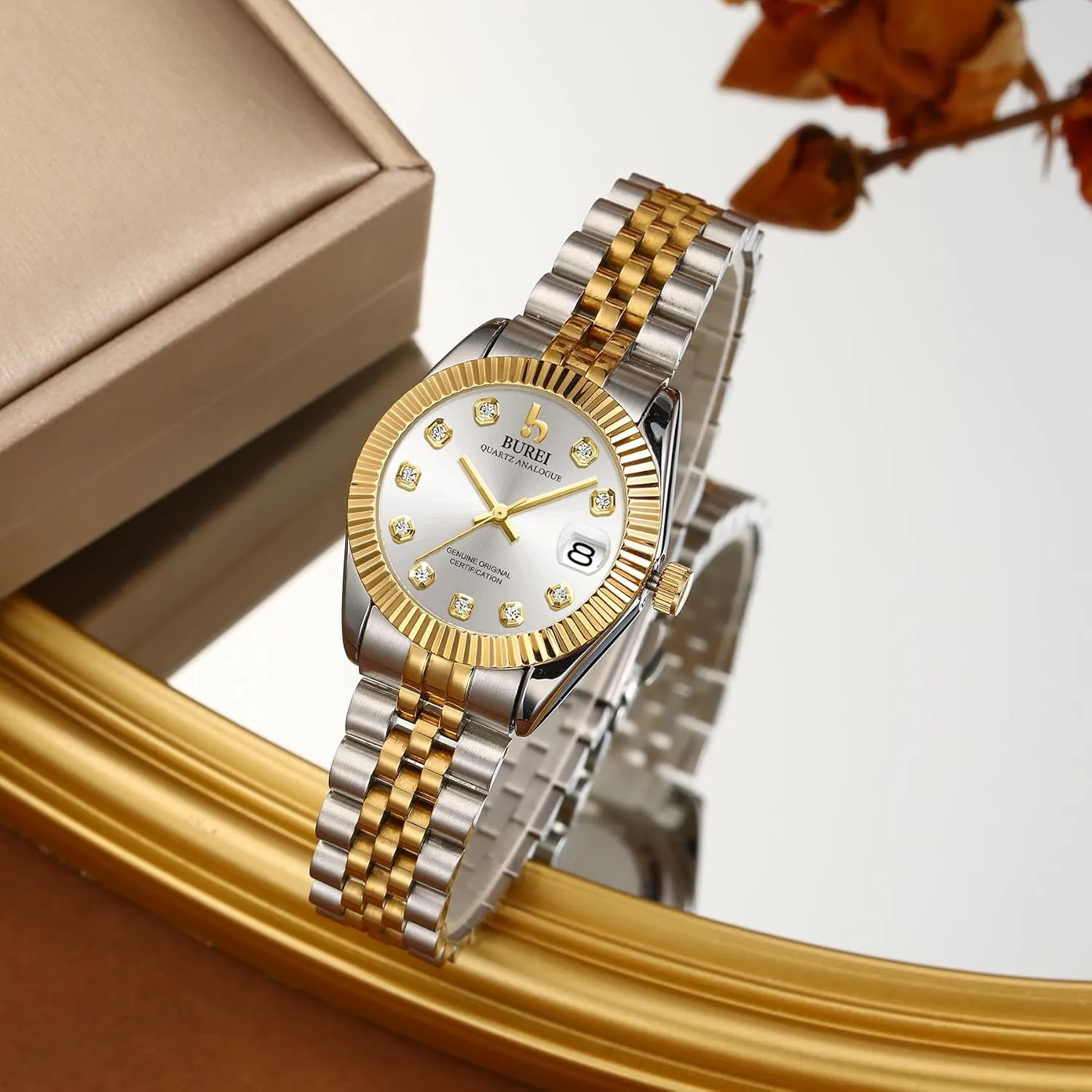 BUREI Women Watch Business Women Watches with Day DateAnalog Quartz Watch for Ladies Silver Gold Stainless Steel Bracelet Watch Fashion Ladies Watches Small Face Diamond Watch Waterproof sold by Burei product image thumbnail 5