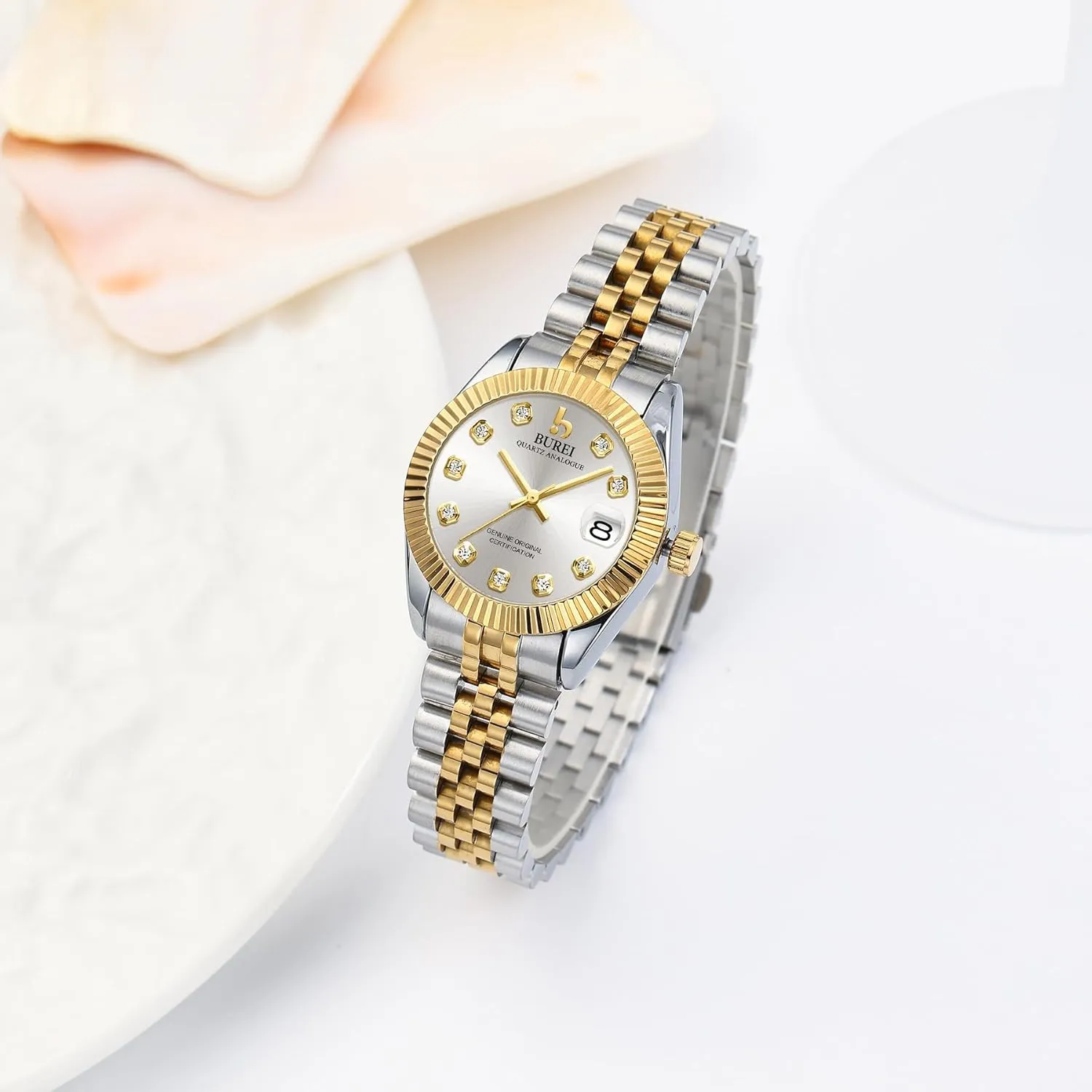 BUREI Women Watch Business Women Watches with Day DateAnalog Quartz Watch for Ladies Silver Gold Stainless Steel Bracelet Watch Fashion Ladies Watches Small Face Diamond Watch Waterproof sold by Burei product image thumbnail 3