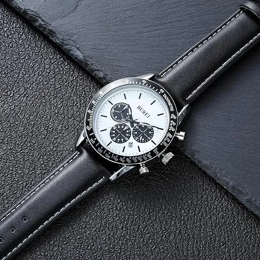 BUREI Men's Black Leather Multifunction Chronograph Fashion Waterproof Business Casual Analog Quartz Watch sold by Burei product image thumbnail 5