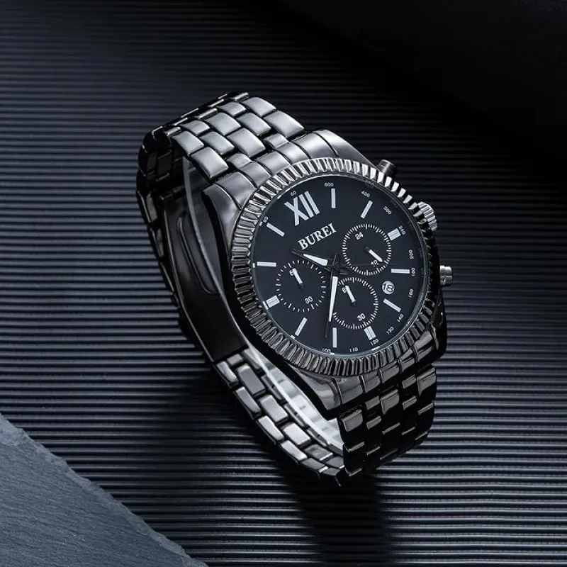 BUREI Men Fashion Dress Watches Analog Stainless Steel Waterproof Wrist Watches for Men sold by Burei