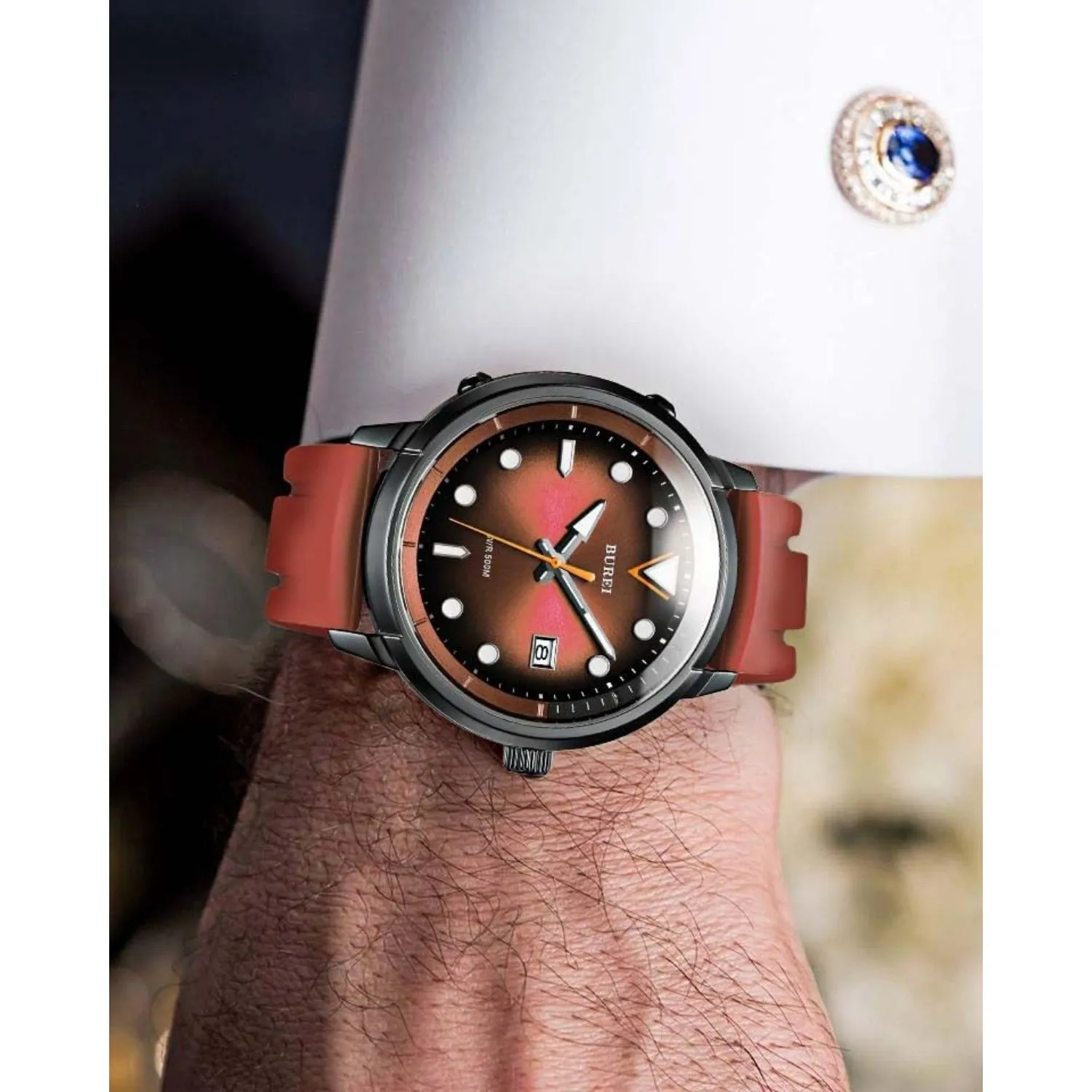 BUREI Men's Diving Watch 500 Meters Waterproof Mechanical Watch Large Dial Fashion Stainless Steel Watch Silicone Strap Luminous Pointer sold by Burei product image thumbnail 4