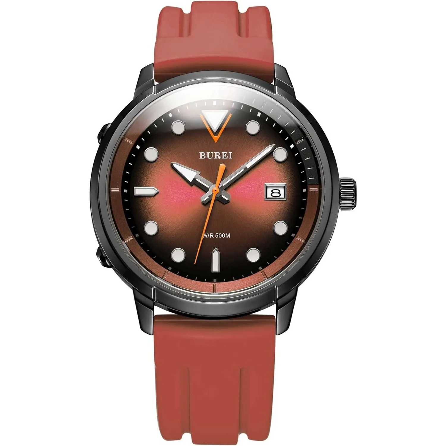 BUREI Men's Diving Watch 500 Meters Waterproof Mechanical Watch Large Dial Fashion Stainless Steel Watch Silicone Strap Luminous Pointer sold by Burei