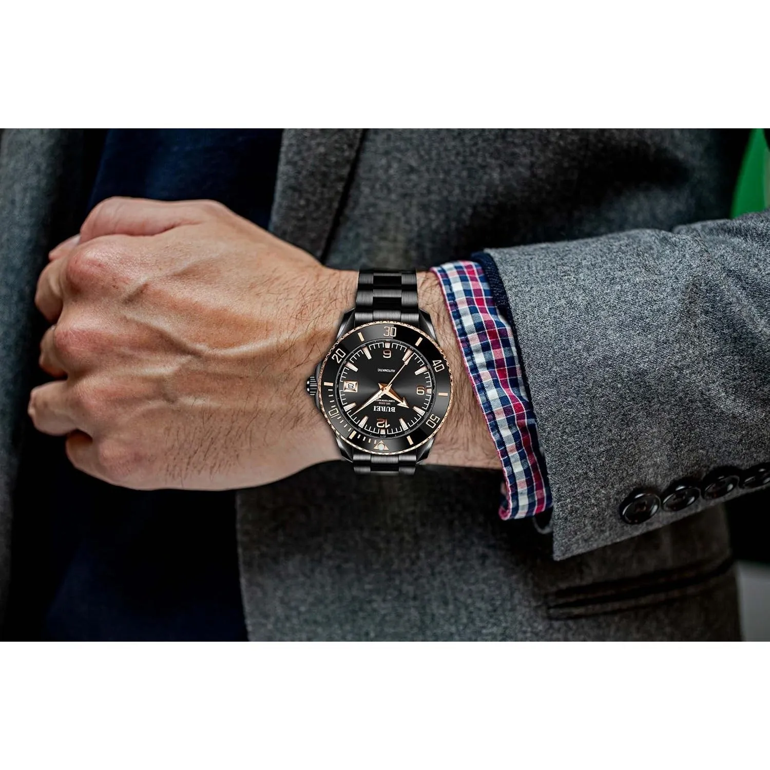 BUREI Dive Watches for Men Automatic Mechanical Stainless Steel 500M Waterproof Watch Luminous Luxury Dress Date Wrist Watches sold by Burei product image thumbnail 5