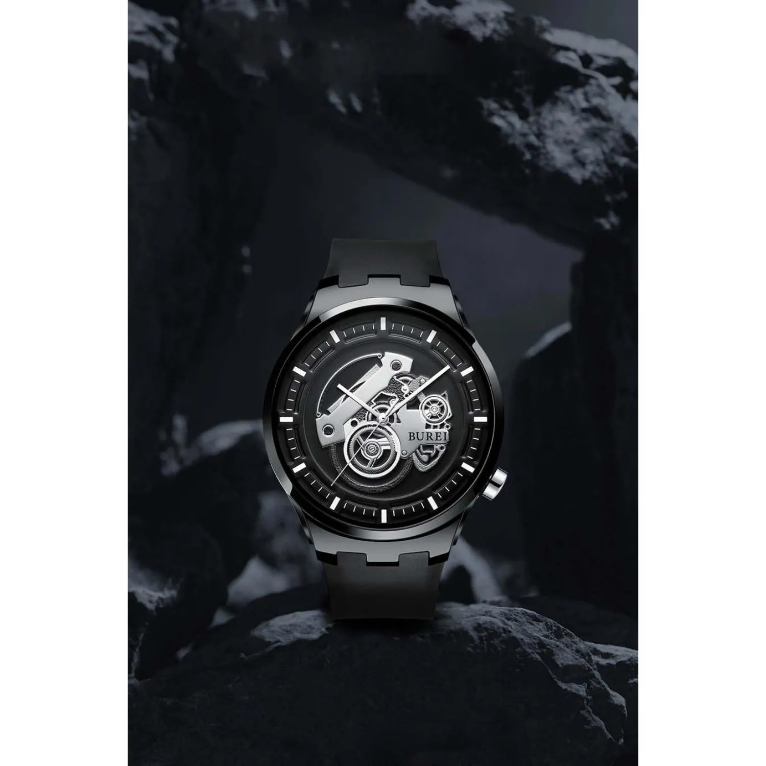 BUREI Men's Casual Silicone Watches - Unisex Waterproof Quartz Watches in Black and White sold by Burei product image thumbnail 4