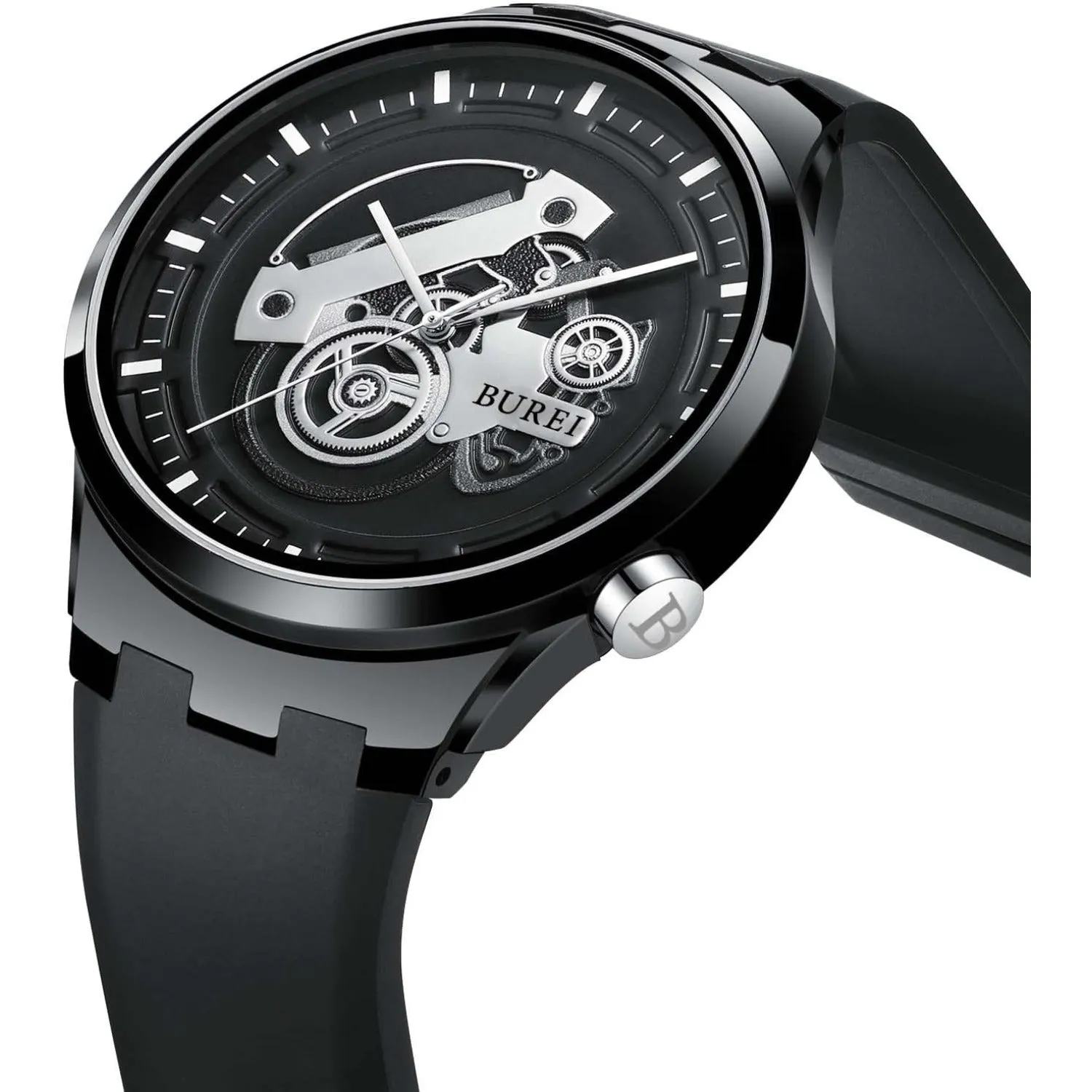 BUREI Men's Casual Silicone Watches - Unisex Waterproof Quartz Watches in Black and White sold by Burei product image thumbnail 2