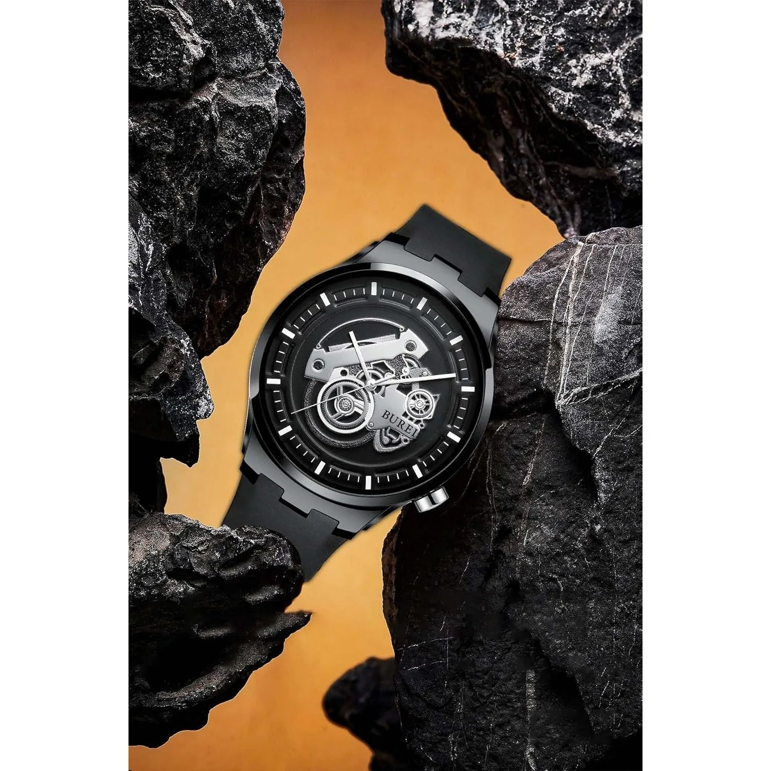 BUREI Men's Casual Silicone Watches - Unisex Waterproof Quartz Watches in Black and White sold by Burei product image thumbnail 3