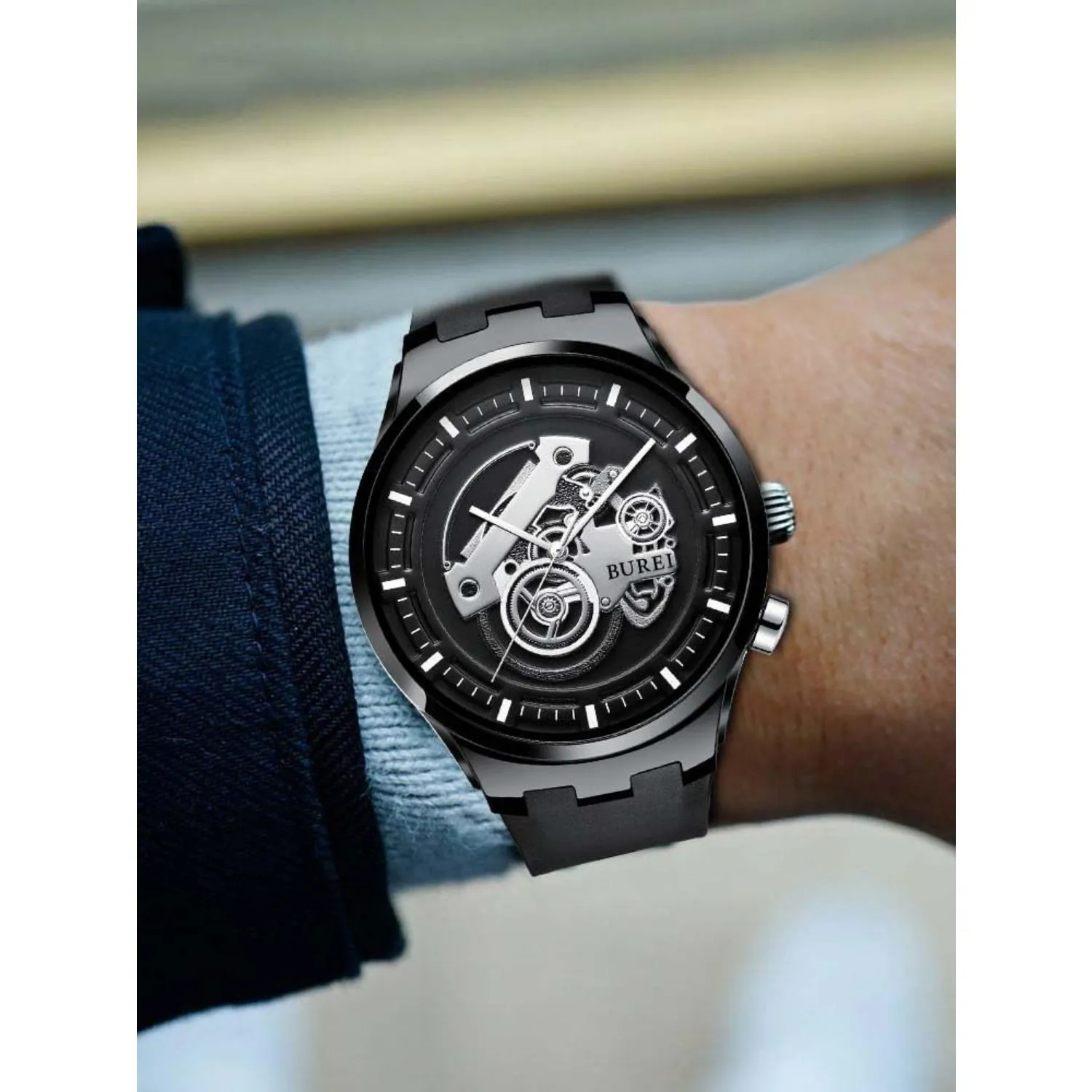 BUREI Men's Casual Silicone Watches - Unisex Waterproof Quartz Watches in Black and White sold by Burei product image thumbnail 5