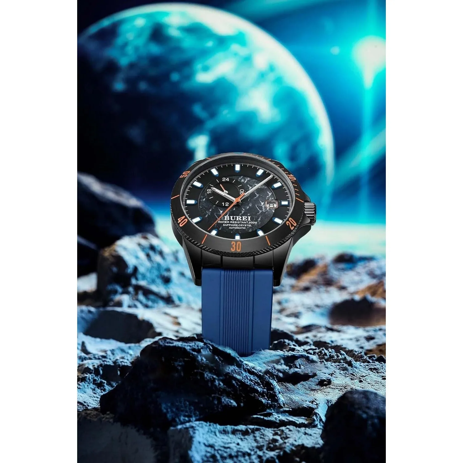 BUREI Men's Diving Watch 500 Meters Waterproof Mechanical Watch Large Dial Fashion Stainless Steel Watch Silicone Strap Luminous Pointer sold by Burei product image thumbnail 4