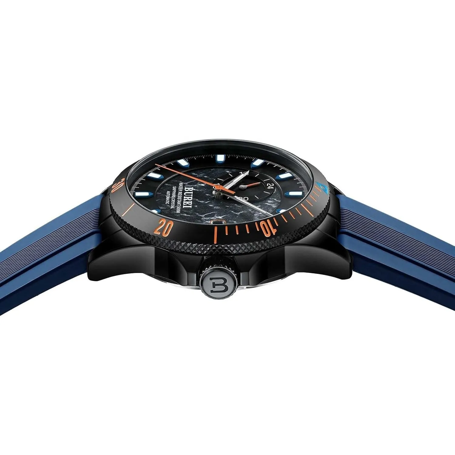 BUREI Men's Diving Watch 500 Meters Waterproof Mechanical Watch Large Dial Fashion Stainless Steel Watch Silicone Strap Luminous Pointer sold by Burei product image thumbnail 3