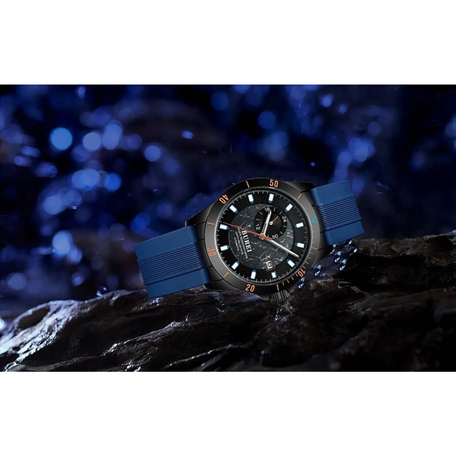 BUREI Men's Diving Watch 500 Meters Waterproof Mechanical Watch Large Dial Fashion Stainless Steel Watch Silicone Strap Luminous Pointer sold by Burei product image thumbnail 5