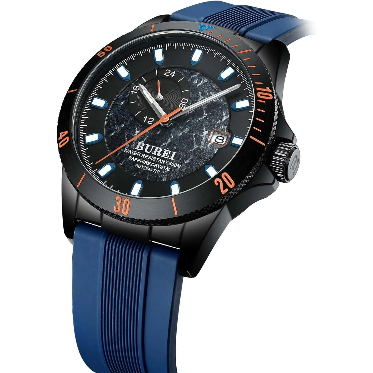 BUREI Men's Diving Watch 500 Meters Waterproof Mechanical Watch Large Dial Fashion Stainless Steel Watch Silicone Strap Luminous Pointer sold by Burei product image thumbnail 2