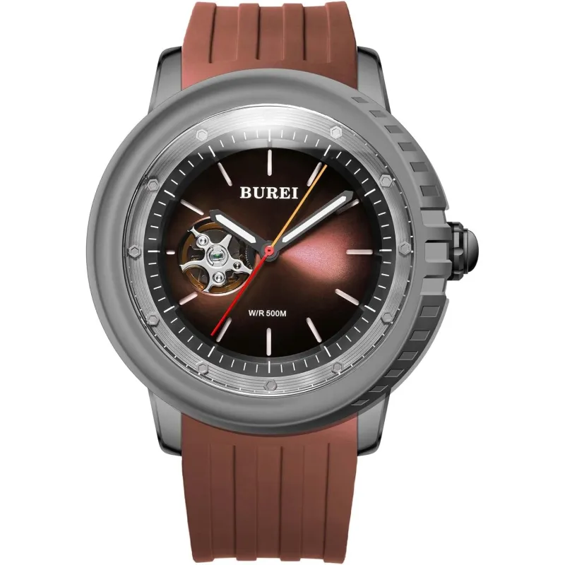 BUREI Men's Diving Watch 500 Meters Waterproof Mechanical Watch Large Dial Fashion Men's Watches Titanium Steel Dial Silicone Strap Luminous Pointer sold by Burei
