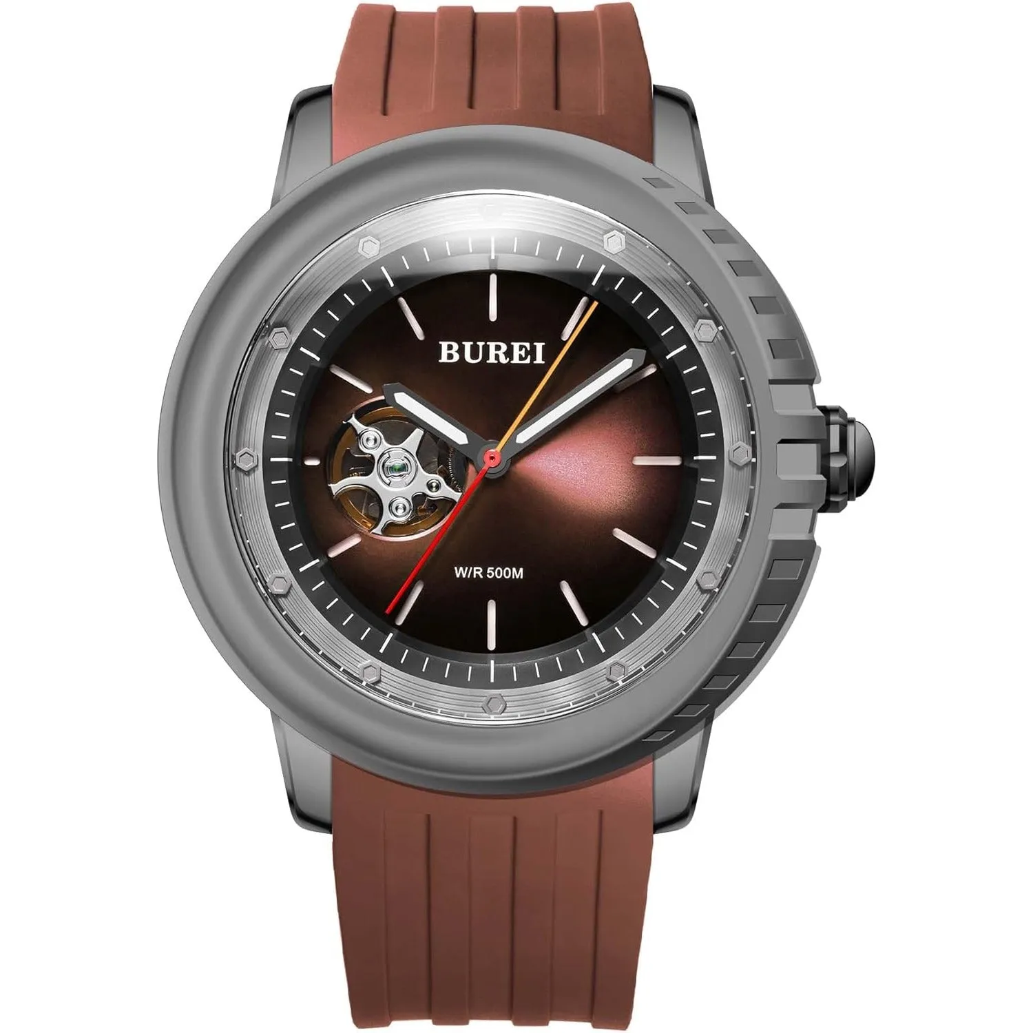 BUREI Men's Diving Watch 500 Meters Waterproof Mechanical Watch Large Dial Fashion Men's Watches Titanium Steel Dial Silicone Strap Luminous Pointer sold by Burei