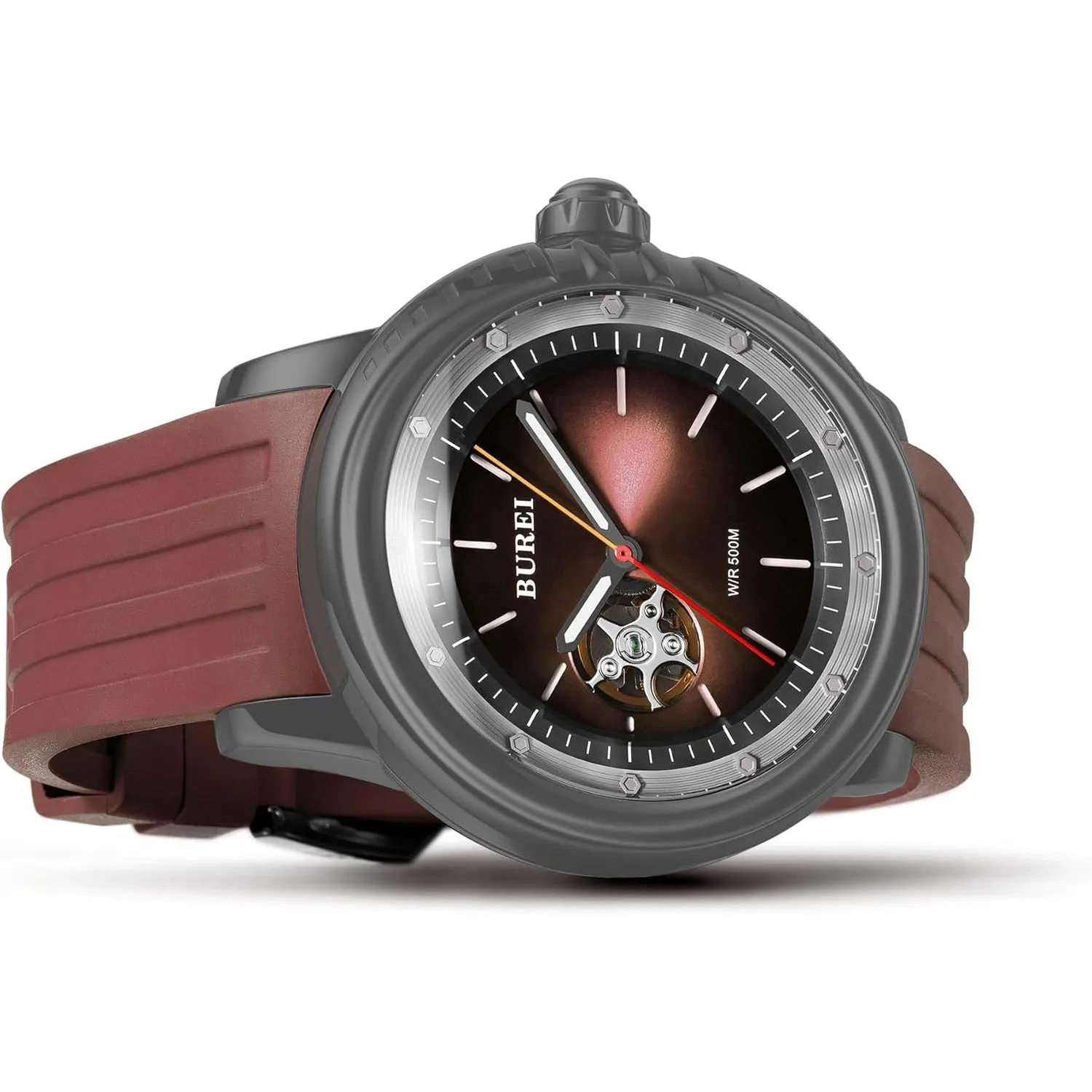 BUREI Men's Diving Watch 500 Meters Waterproof Mechanical Watch Large Dial Fashion Men's Watches Titanium Steel Dial Silicone Strap Luminous Pointer sold by Burei product image thumbnail 2