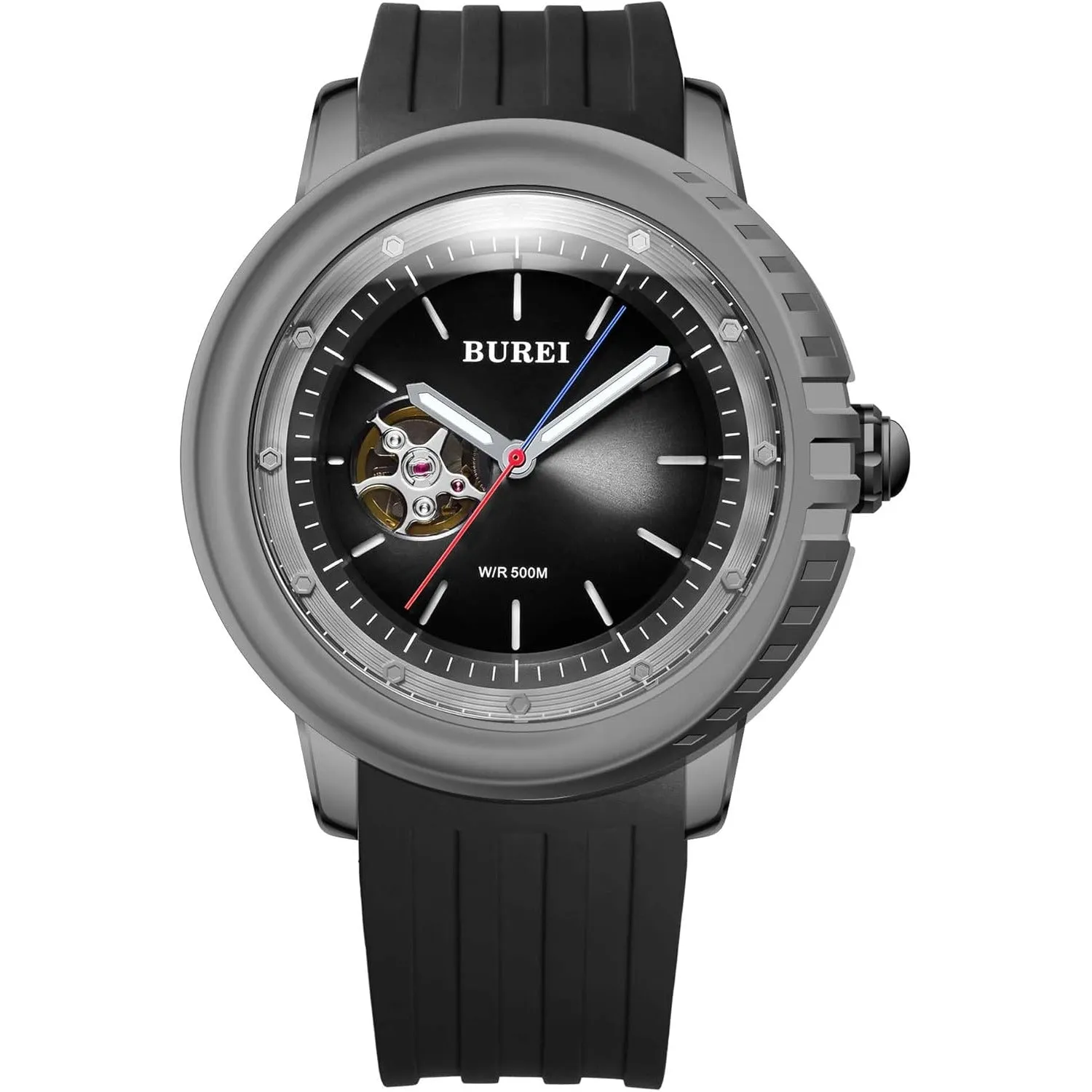 BUREI Men's Diving Watch 500 Meters Waterproof Mechanical Watch Large Dial Fashion Men's Watches Titanium Steel Dial Silicone Strap Luminous Pointer sold by Burei product image thumbnail 5