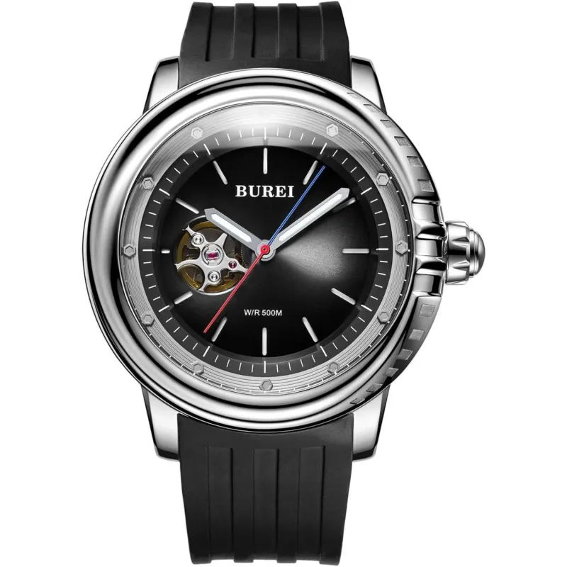 BUREI Automatic Dive Watch Sapphire Glass Wrist Watch Men's 500m Waterproof Watch with Rubber Strap,Luminous Hands and Markers sold by Burei