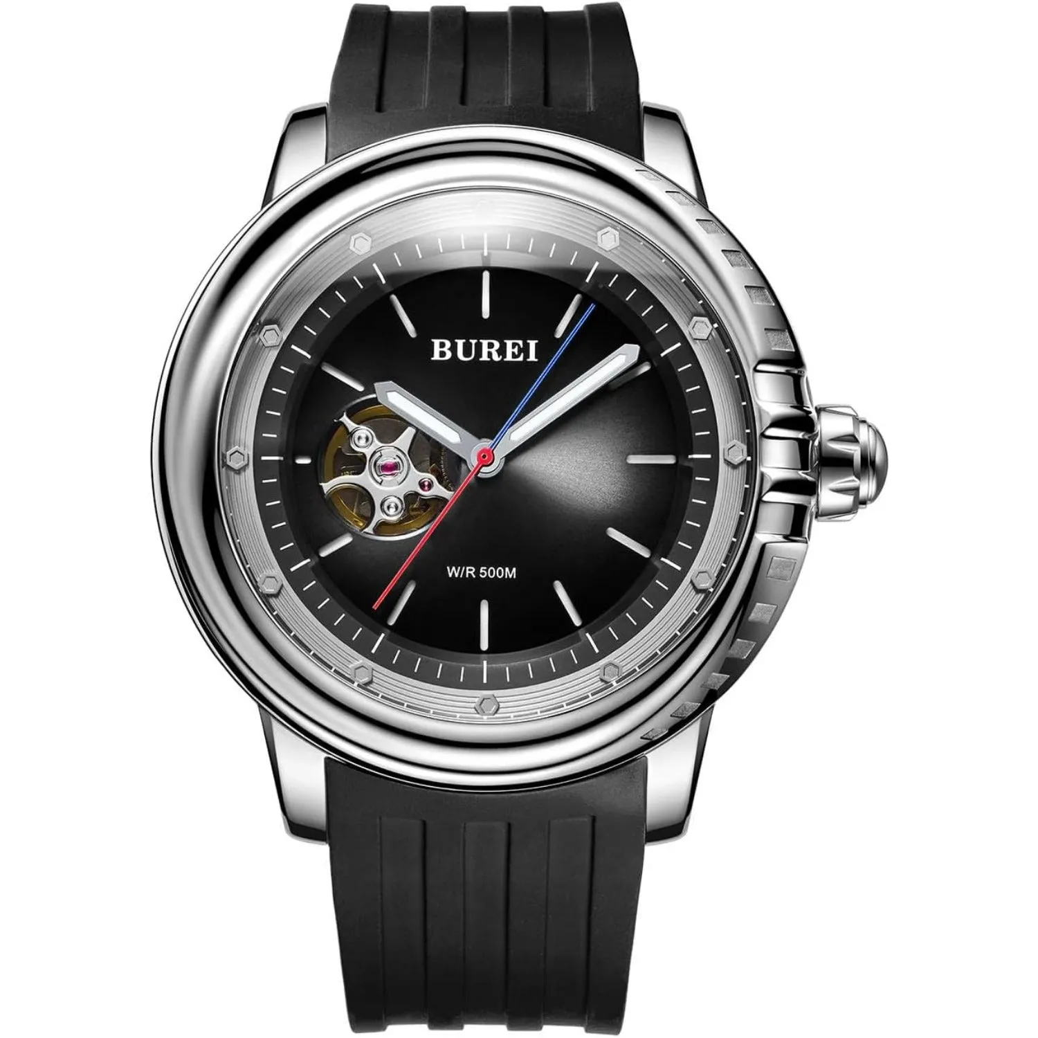 BUREI Automatic Dive Watch Sapphire Glass Wrist Watch Men's 500m Waterproof Watch with Rubber Strap,Luminous Hands and Markers sold by Burei